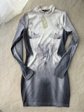 BNWT MURCI Grey White Ombre Long-Sleeve Women Shapes Bodycon Dress